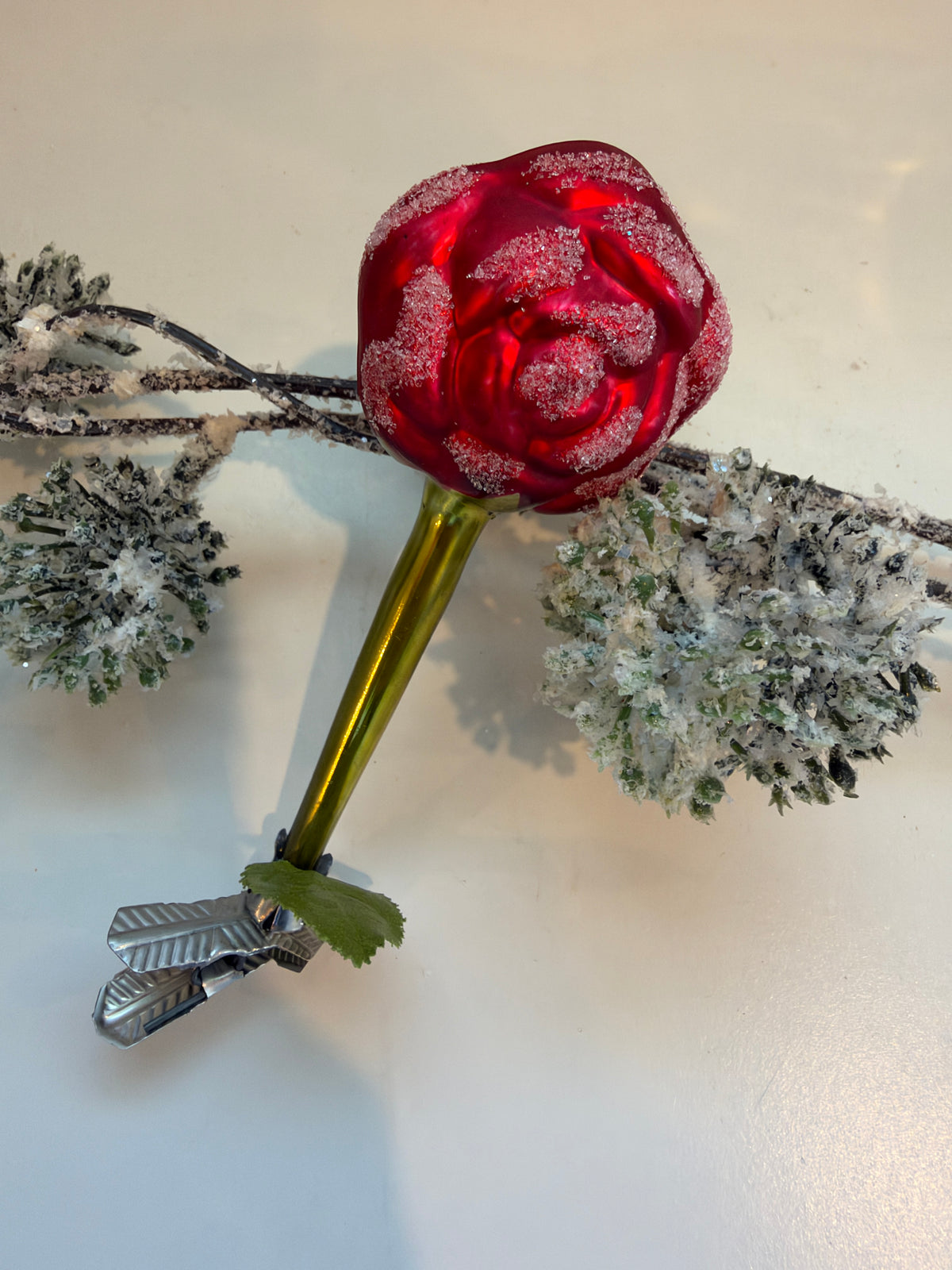 Nostalgie Handmade Ornament from Germany {Single Rose on Clip}