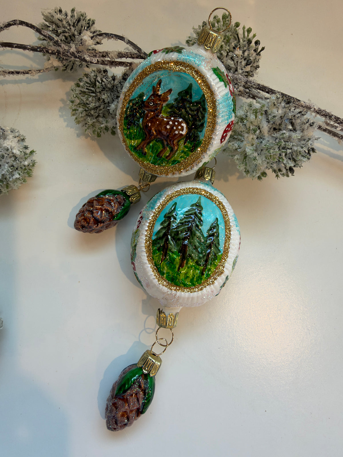 Nostalgie Handmade Ornament from Germany {Handpainted Deer with Pinecone}