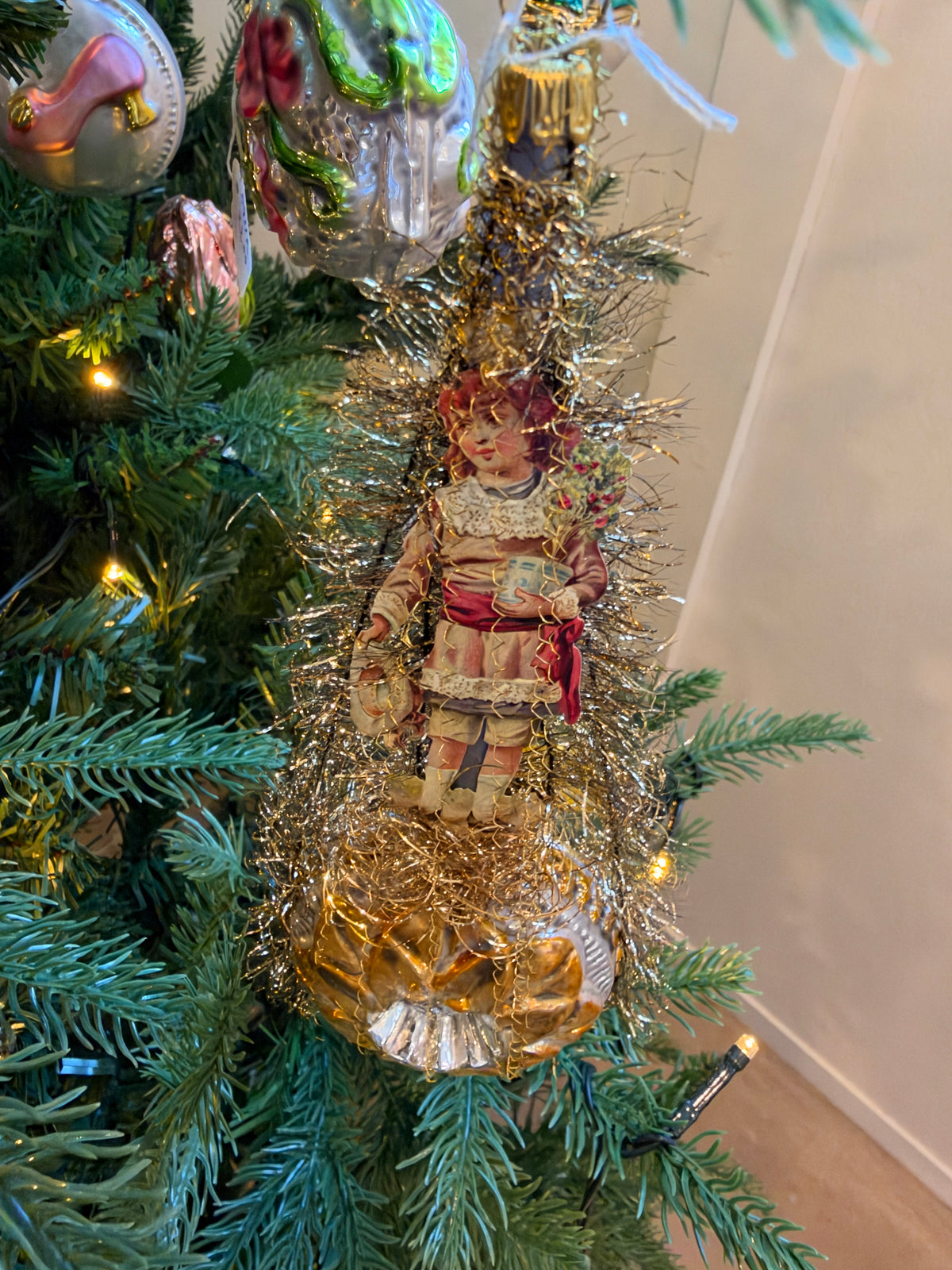 Nostalgie Handmade Ornament from Germany {Victorian Child on Reflector}