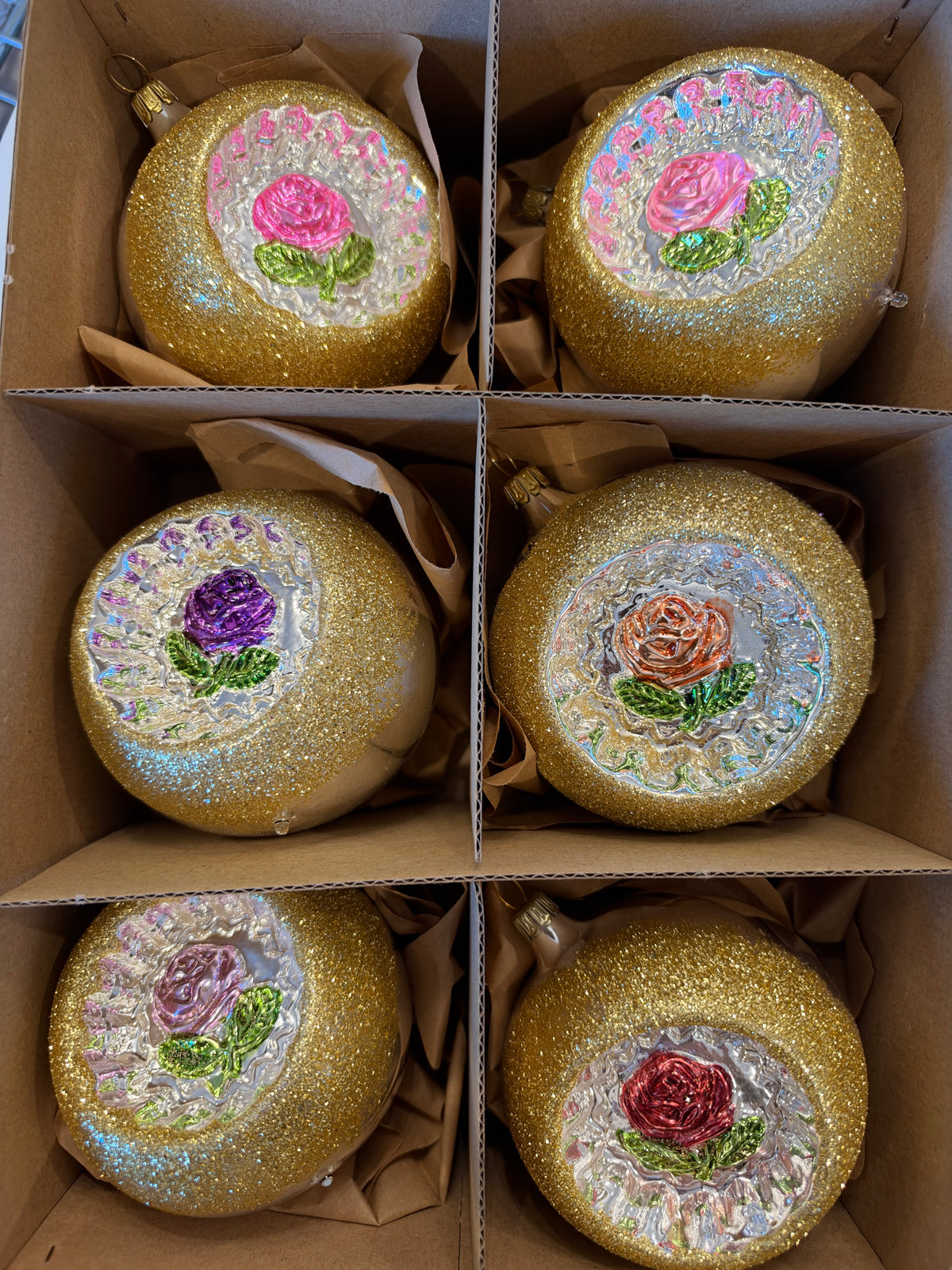 Nostalgie Handmade Ornament from Germany {Rose Stamp Reflectors 8 cm set of 6}