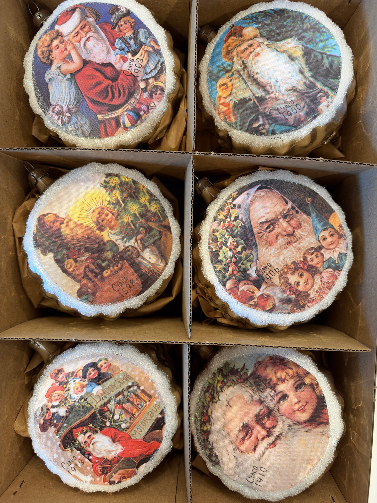 Nostalgie Handmade Ornament from Germany {Silk Santas 8-9 cm, set of 6}