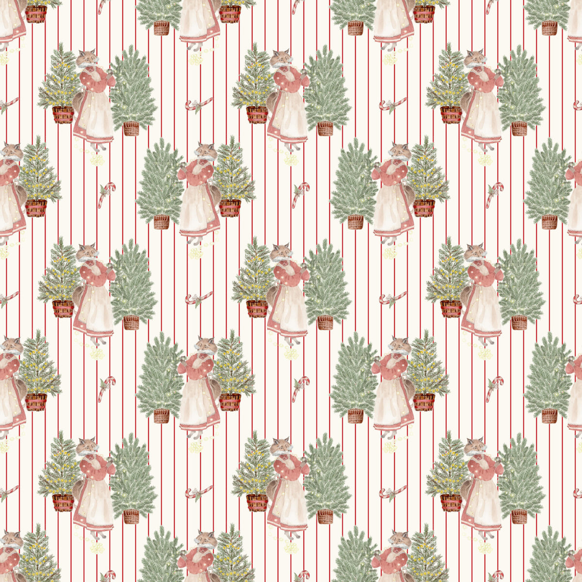 Amiably True Christmas in the Woods {Mother Fox with Tree and Candy Cane}