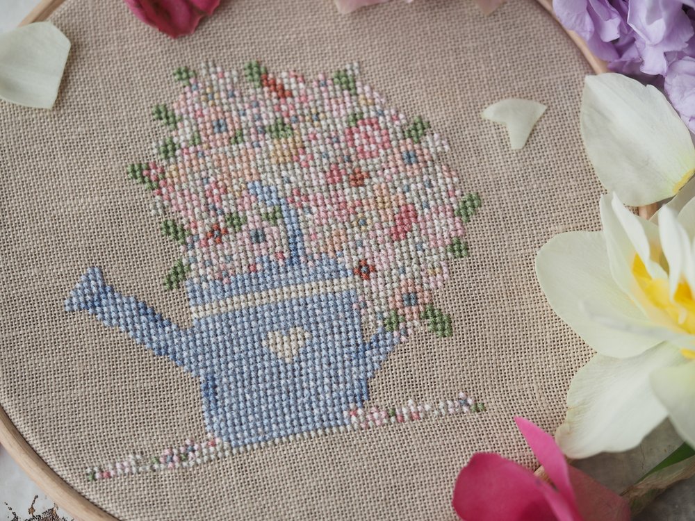 The Stitchery Cross Stitch Kit: Floral Watering Can