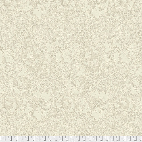 Floral patterned fabric in soft cream color, perfect for upholstery or quilting projects.