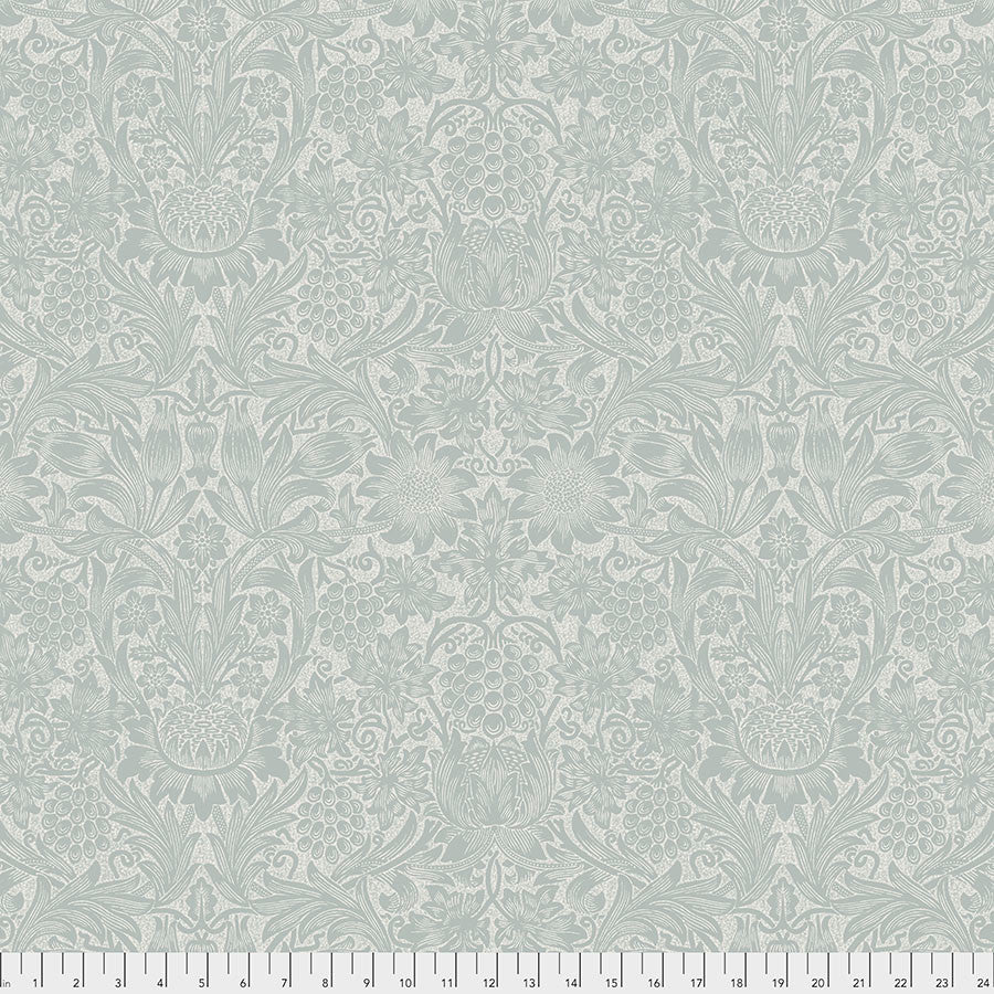 Classic floral wallpaper in soft green, featuring intricate grape and flower patterns, perfect for home decor.