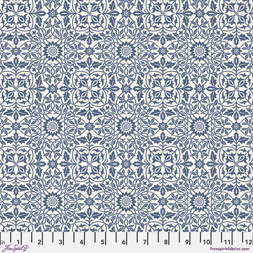 Navy blue floral pattern fabric, 100% cotton, perfect for quilting and crafting projects.