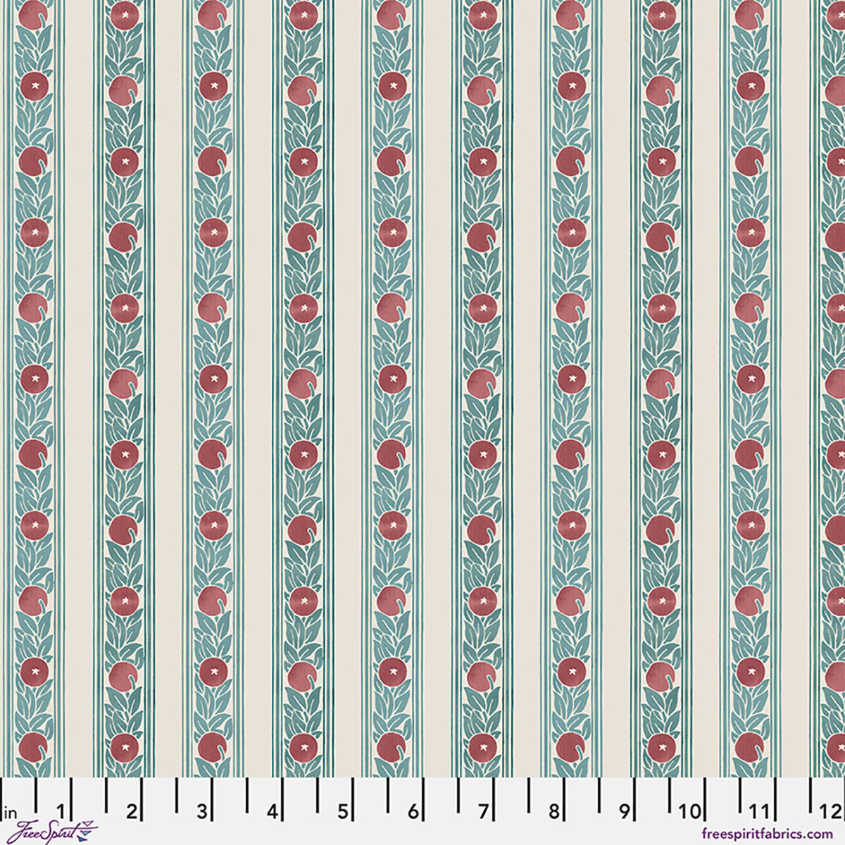 Floral patterned fabric with red flowers and green leaves on light background, perfect for sewing projects.