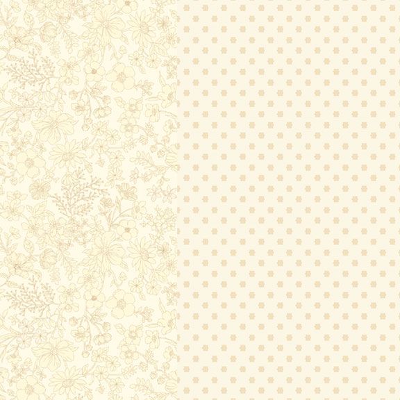 Light beige floral and polka dot patterned fabric, ideal for crafting and sewing projects.