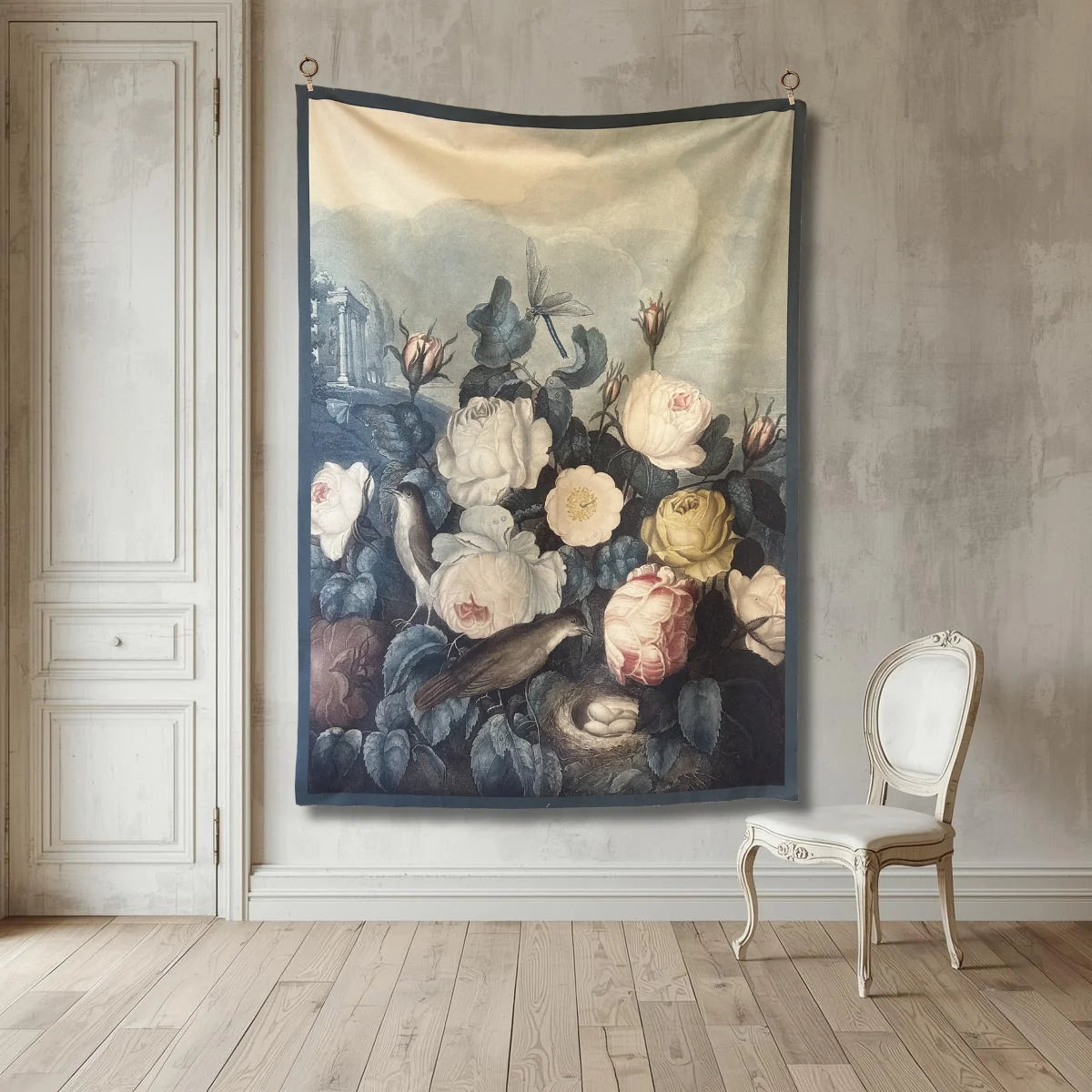 Stitch & Fable Vintage Art Textile Panel ~ {Roses, Birds and Dragonfly}