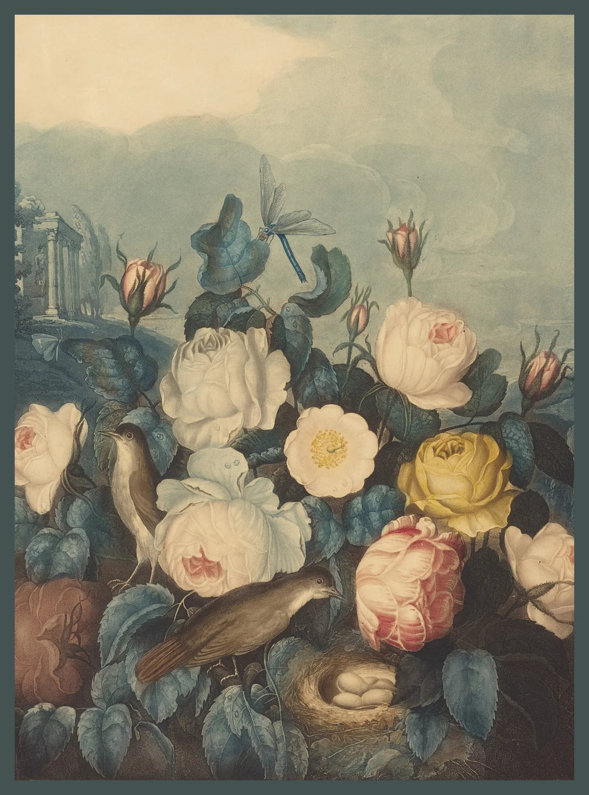 Stitch & Fable Vintage Art Textile Panel ~ {Roses, Birds and Dragonfly}