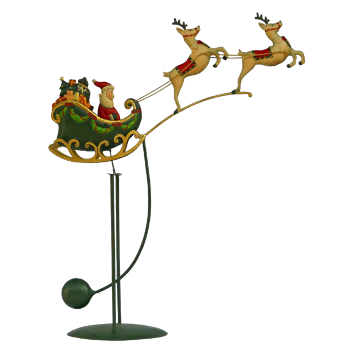 Santa's Sleigh with Two Reindeer German Balancing Ornament