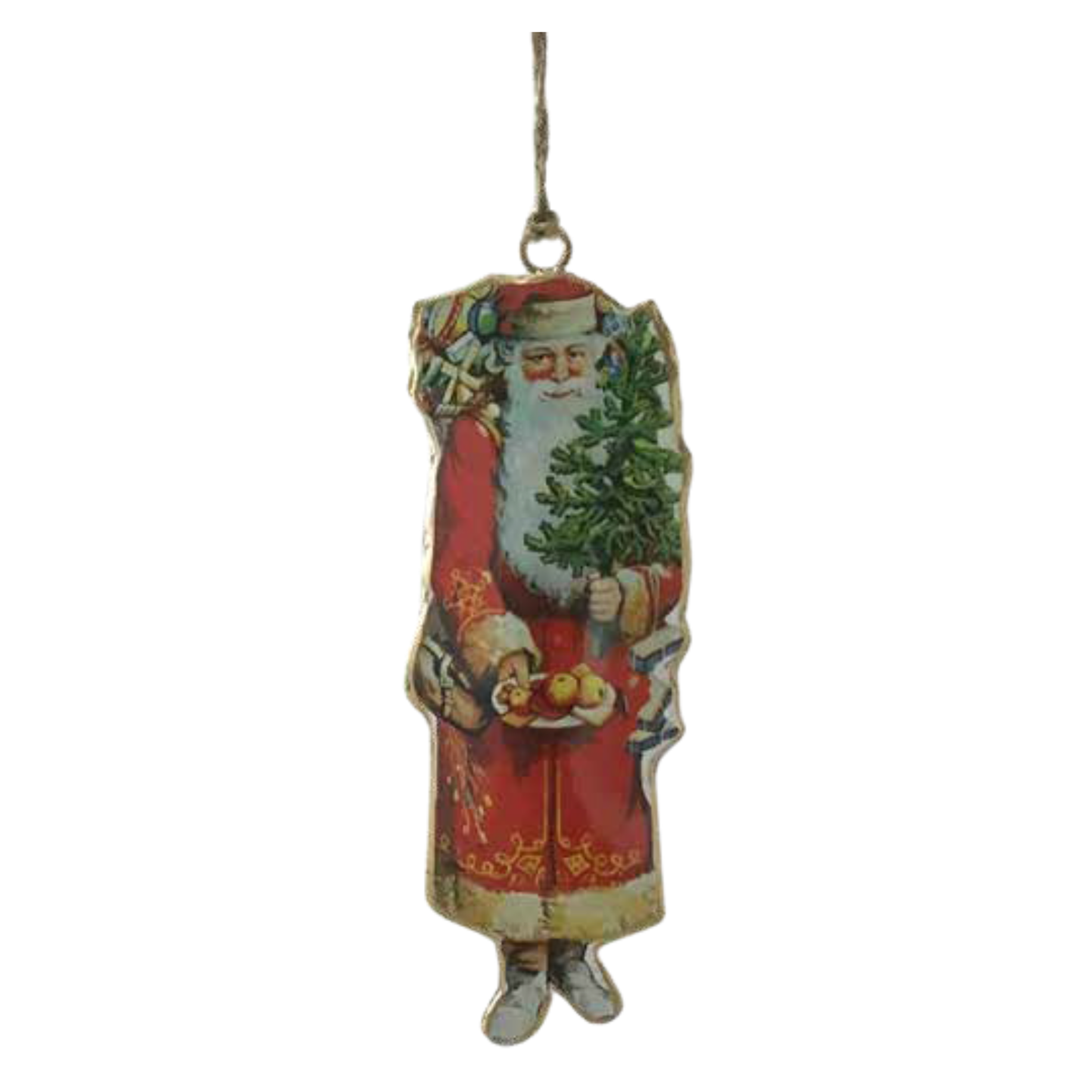 Santa with Christmas Tree and Treats German Hanging Ornament