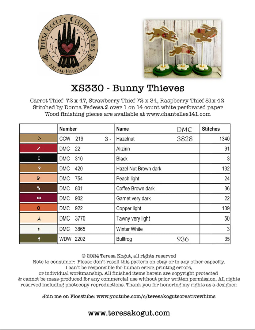 Bunny Thieves 9x12 bag, by Teresa Kogut pattern
