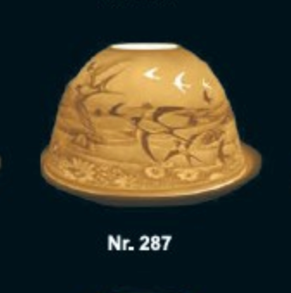 Ceramic lampshade Nr. 287 in golden color with nature design and birds, perfect for home decor.