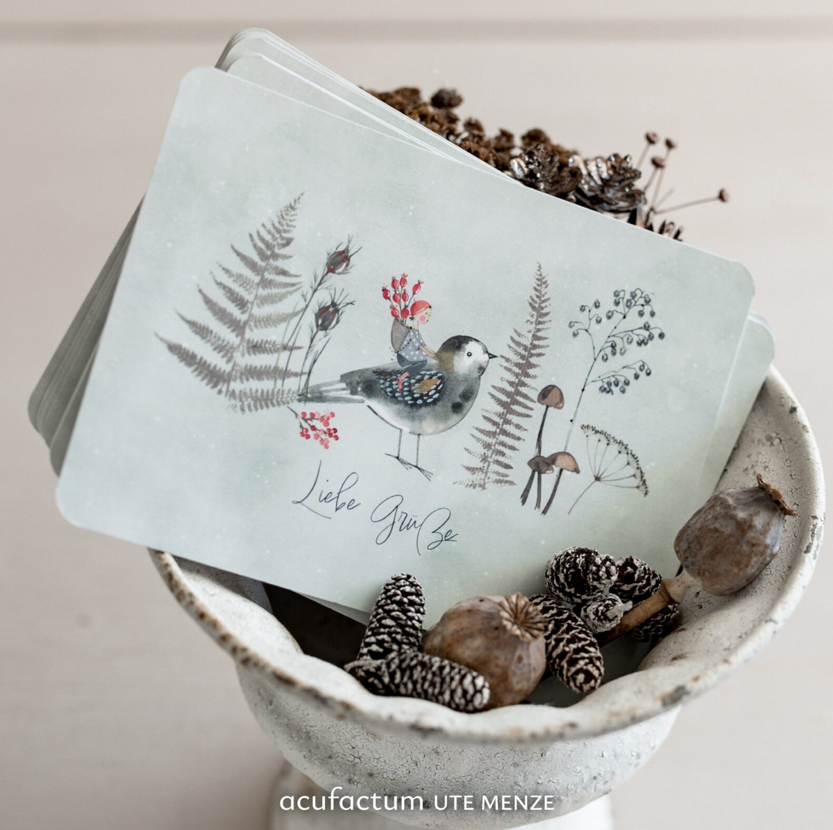 Acufactum Postcard Bird Ride "Best Wishes"