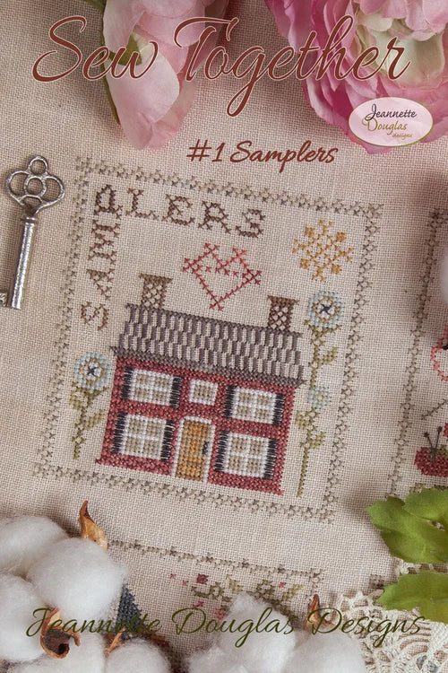 Sew Together #1 Samplers cross-stitch pattern featuring a charming house design with floral accents.