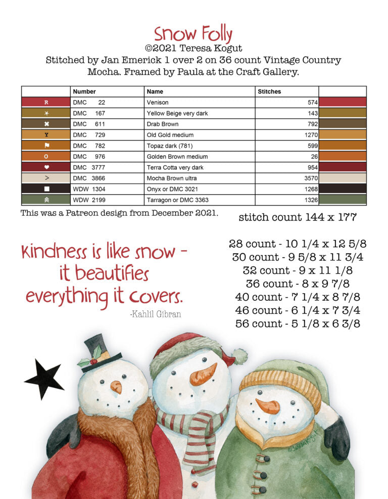 Hello Winter -9 designs- FULL COLOR, by Teresa Kogut pattern booklet