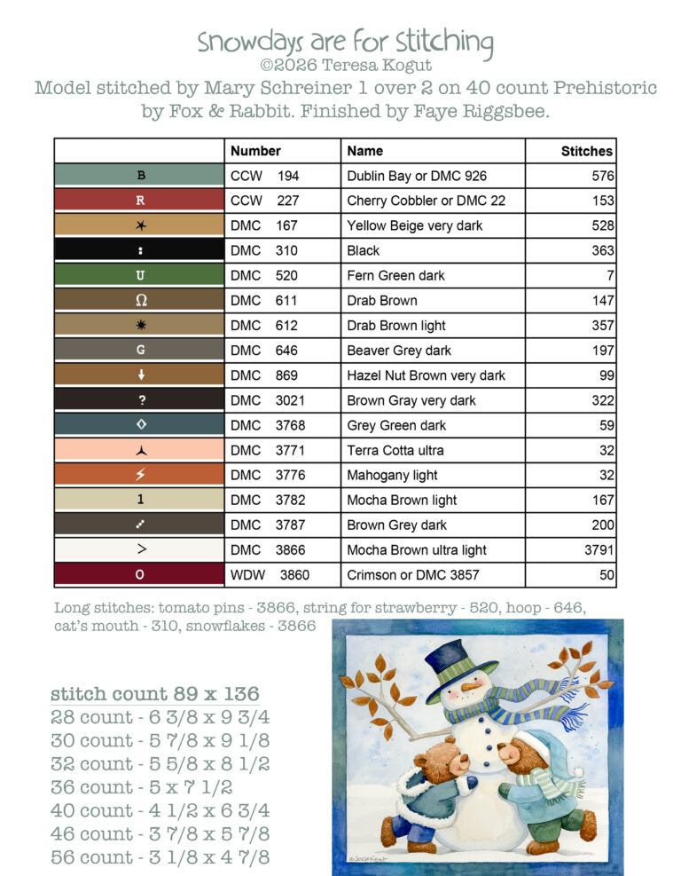 Hello Winter -9 designs- FULL COLOR, by Teresa Kogut pattern booklet