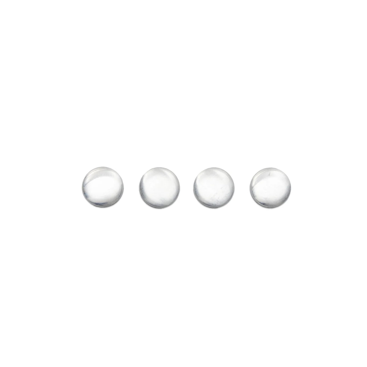 Set of four clear glass buttons, round shape, perfect for crafting and sewing projects.