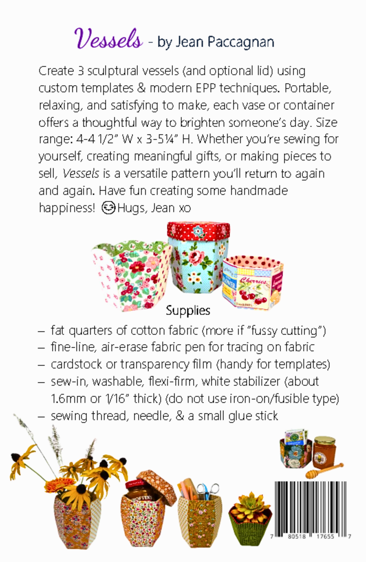 Handmade fabric vessels pattern kit in colorful cotton, ideal for creating decorative containers.