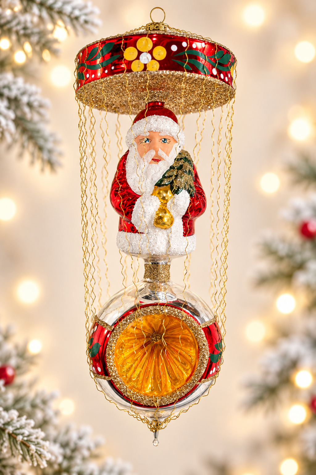 Nostalgie Handmade Ornament from Germany {Balloon Santa with Reflector 21 cm}