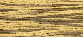 Yellow and brown striped embroidery floss thread, ideal for crafting and sewing projects.