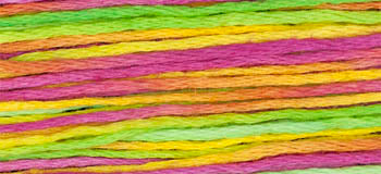 Colorful embroidery thread in pink, green, and yellow, ideal for creative crafting and sewing projects.