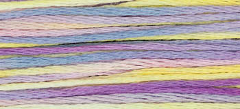 Pastel multi-colored embroidery thread in soft shades of purple, yellow, and blue, perfect for crafting.