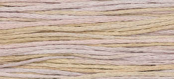 Soft cotton embroidery thread in pastel pink and beige, ideal for crafting and stitching projects.