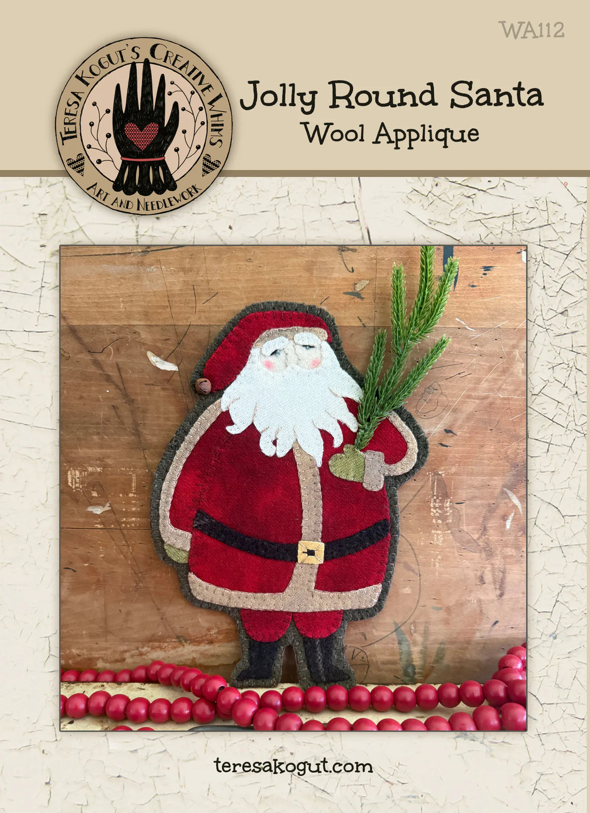 Wool Applique Jolly Round Santa pattern, by Teresa Kogut