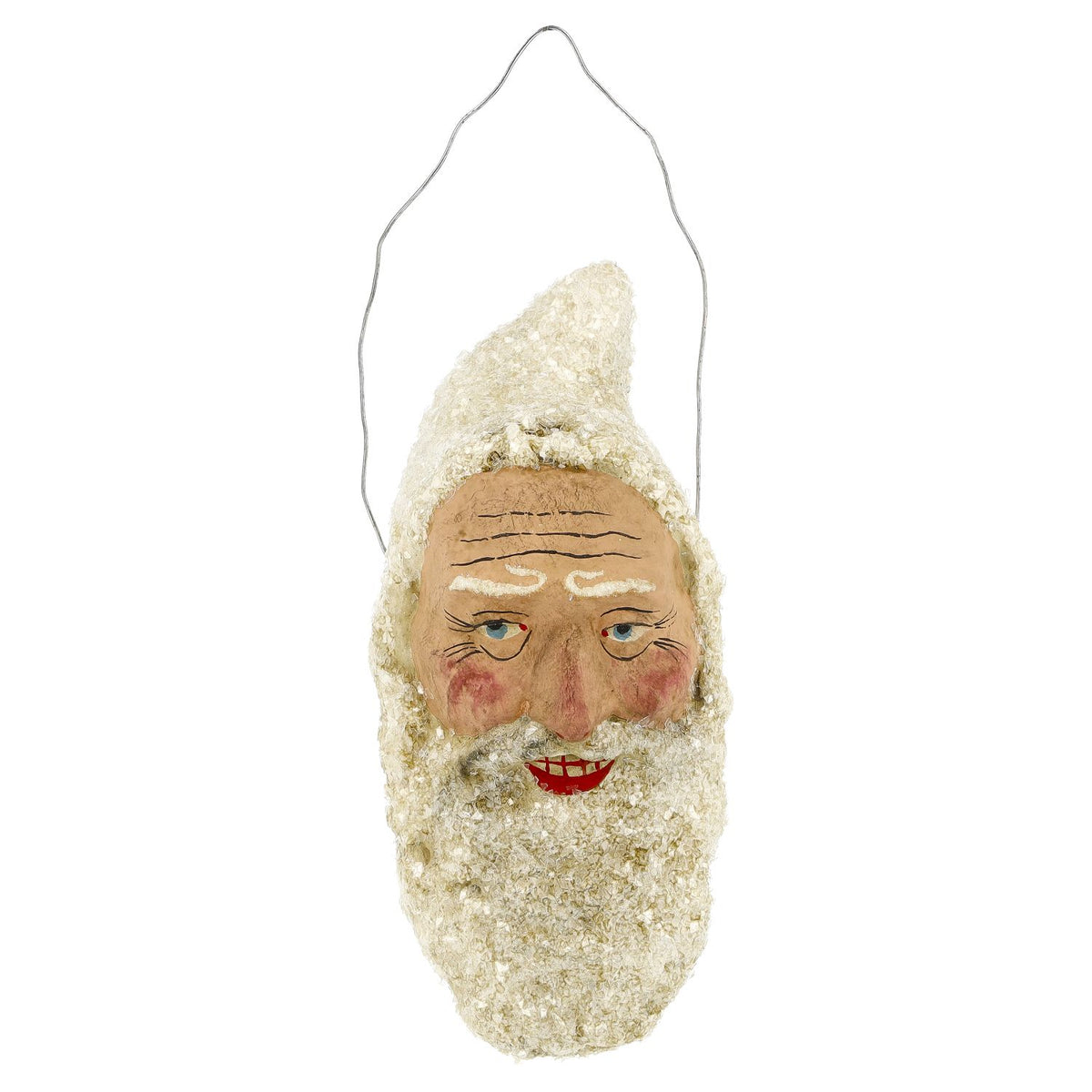 Marolin Christmas Ornament {Large Santa Claus head #2 with glitter, antique white}