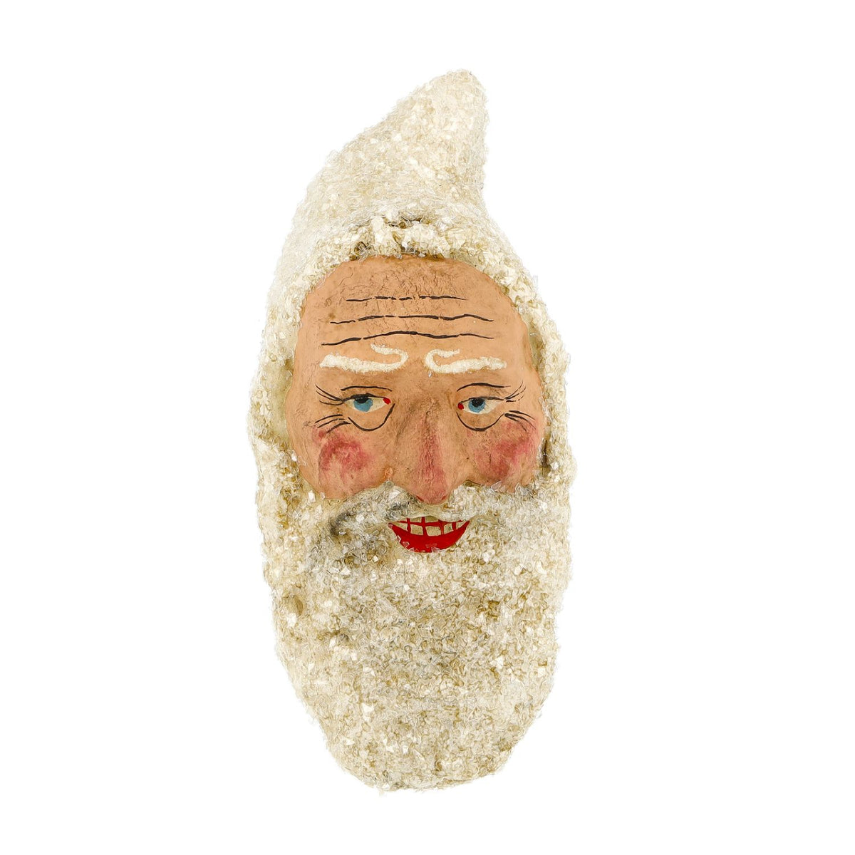 Marolin Christmas Ornament {Large Santa Claus head #2 with glitter, antique white}