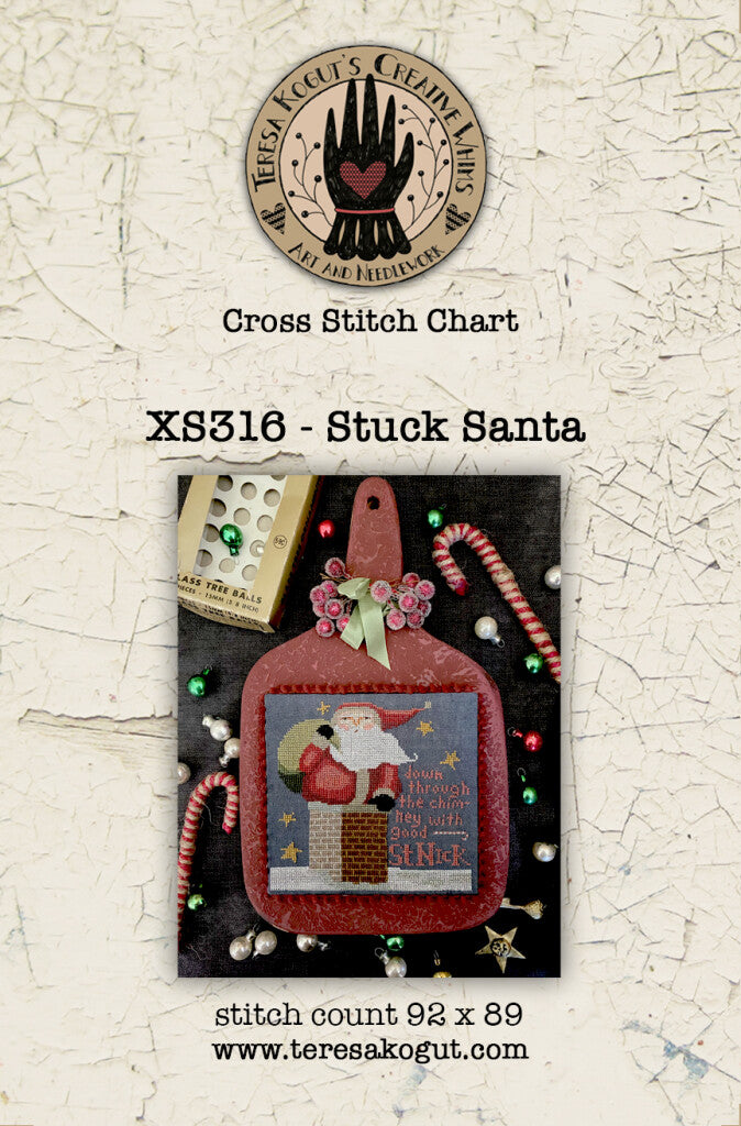 Cross stitch chart XS316 - Stuck Santa, festive design with stitch count 92x89 by Teresa Kogut.