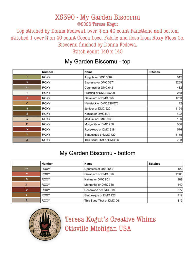 My Garden Biscornu, by Teresa Kogut pattern