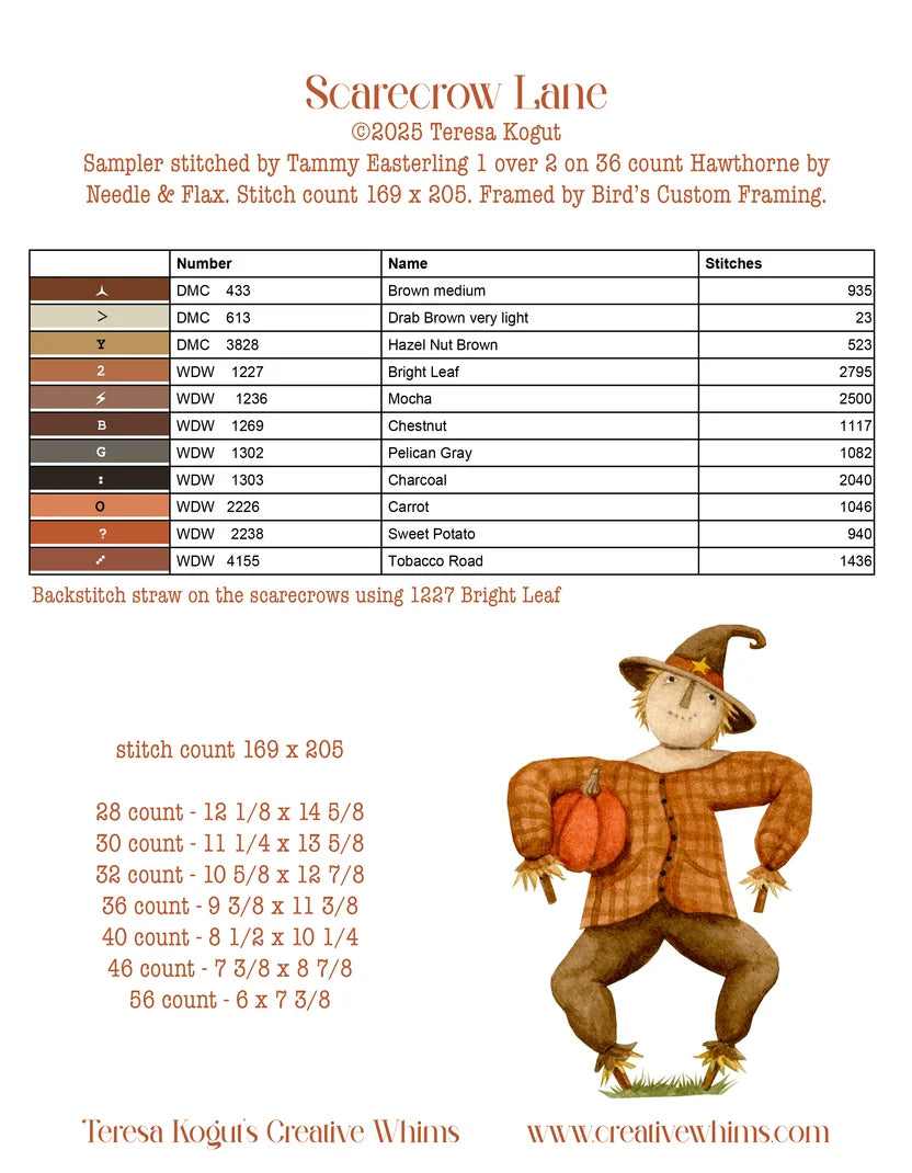 Scarecrow Lane, Cross Stitch pattern, by Teresa Kogut