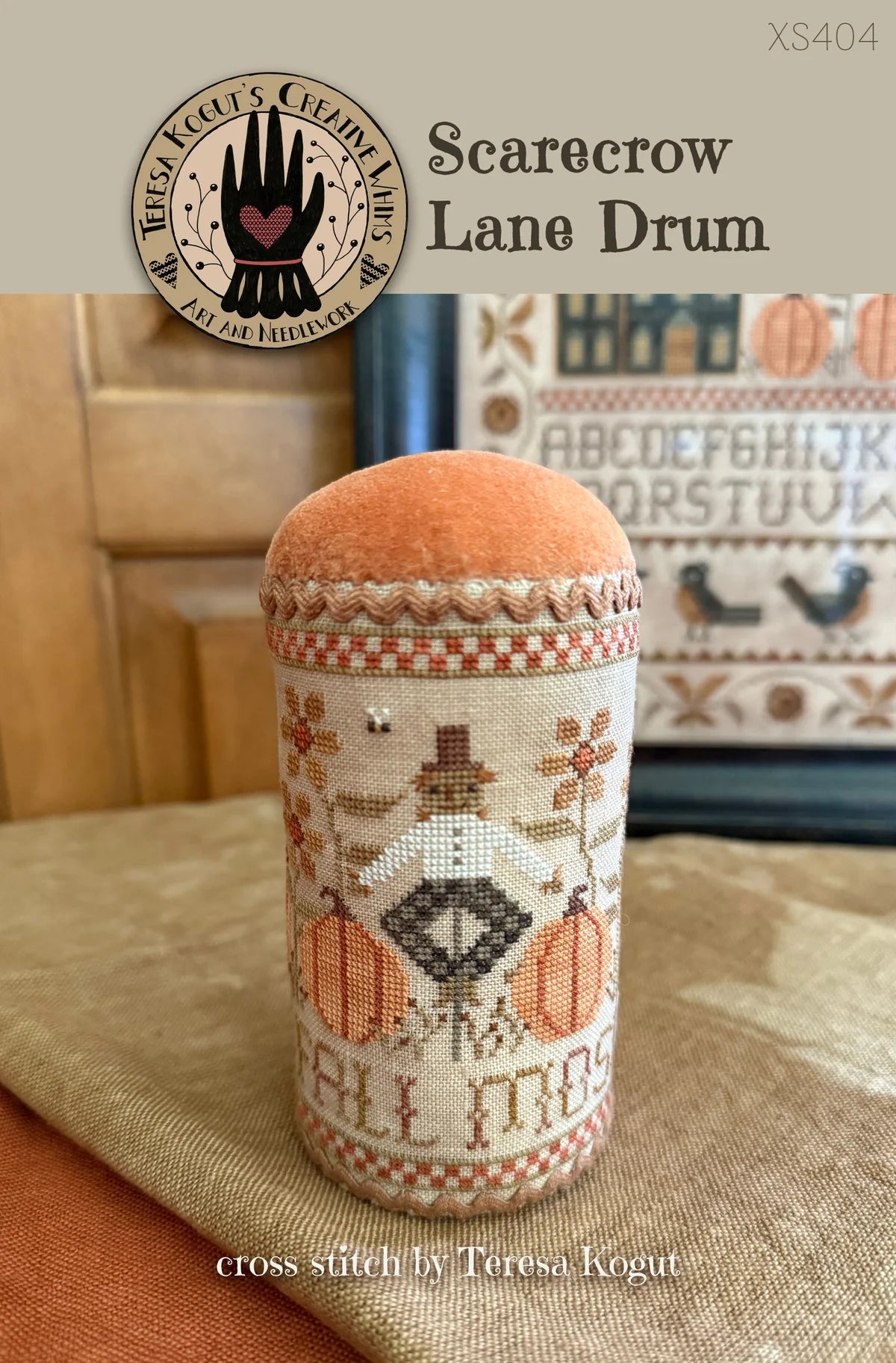 Scarecrow Lane Drum, Cross Stitch pattern, by Teresa Kogut
