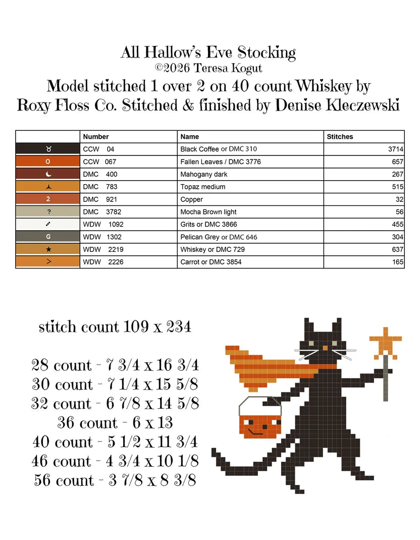 All Hallow's Eve Stocking, Cross Stitch pattern, by Teresa Kogut