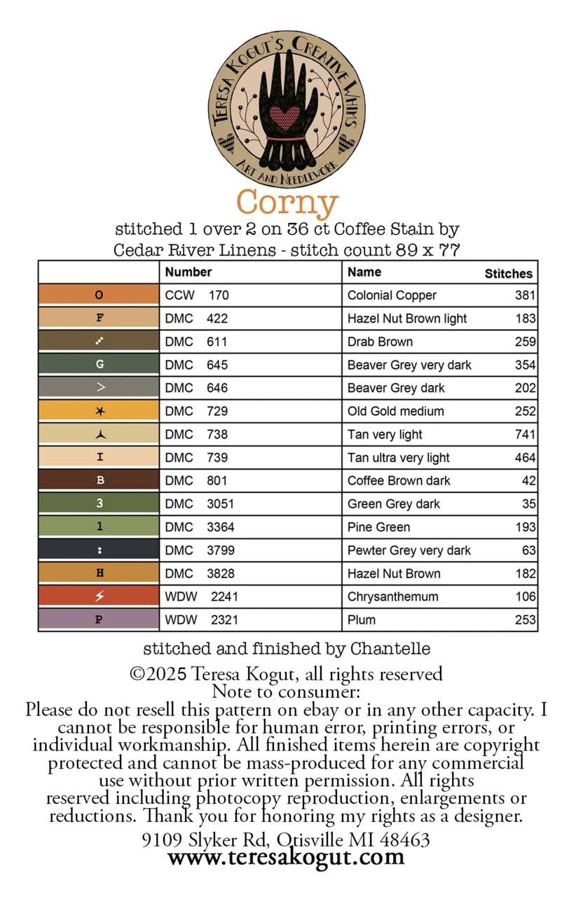Corny Cross Stitch pattern, by Teresa Kogut