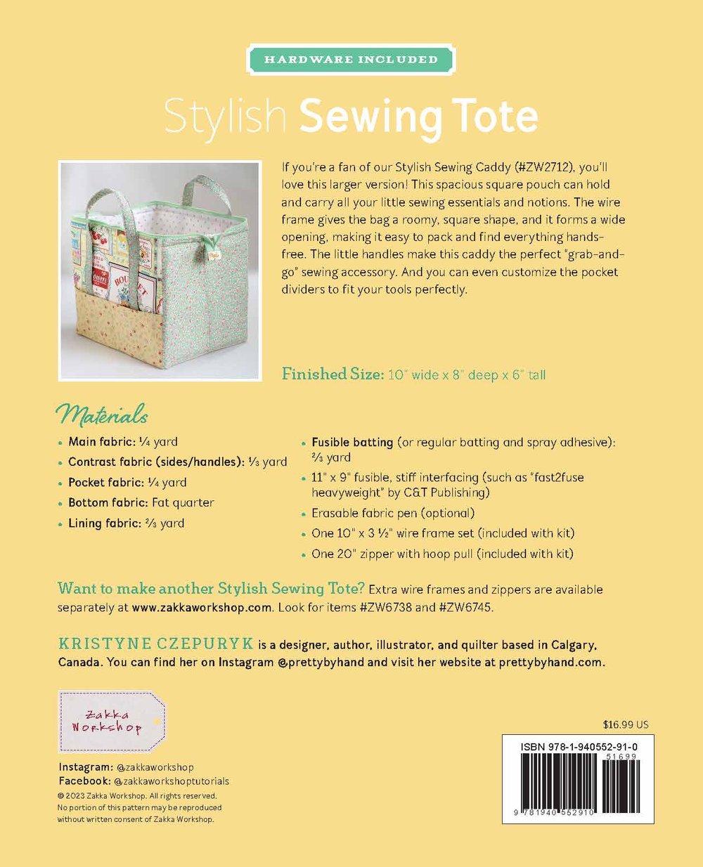 Sewing Tote: Pattern, Clasp and Zipper Kit