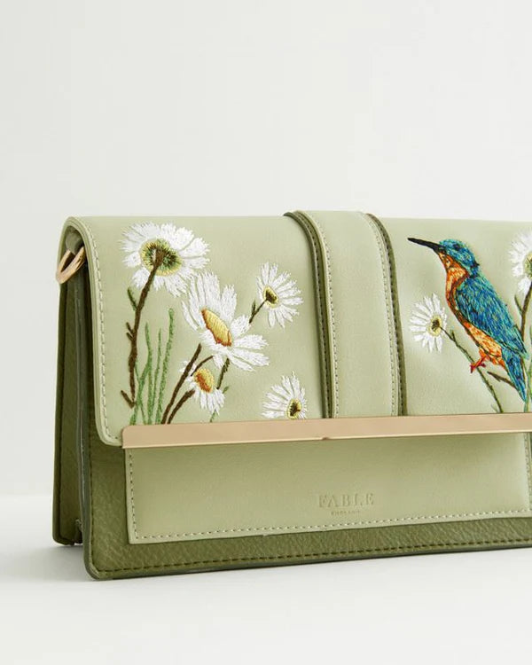 Fable England Embroidered Kingfisher Cross Body Bag