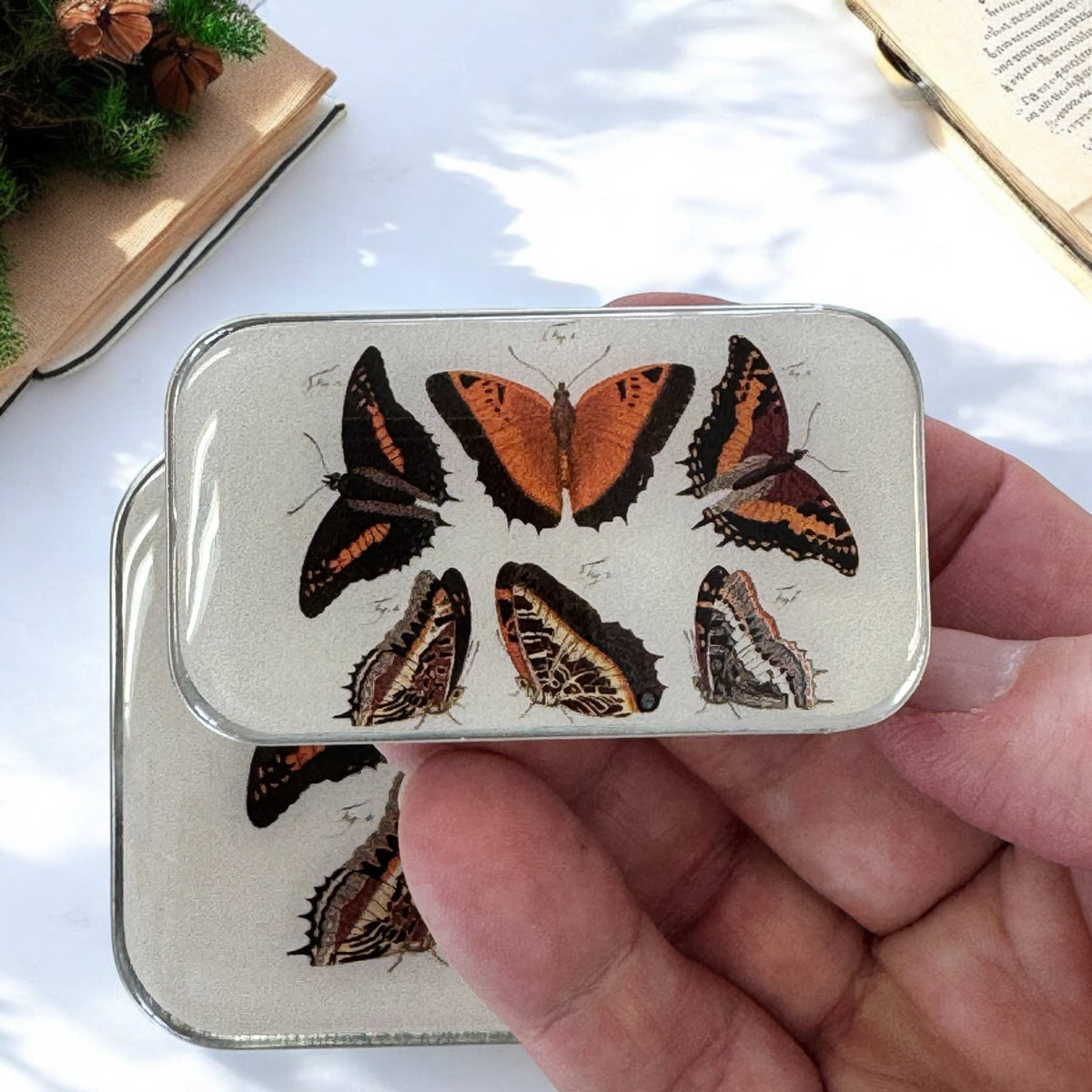 Orange Butterflies Notions Tin