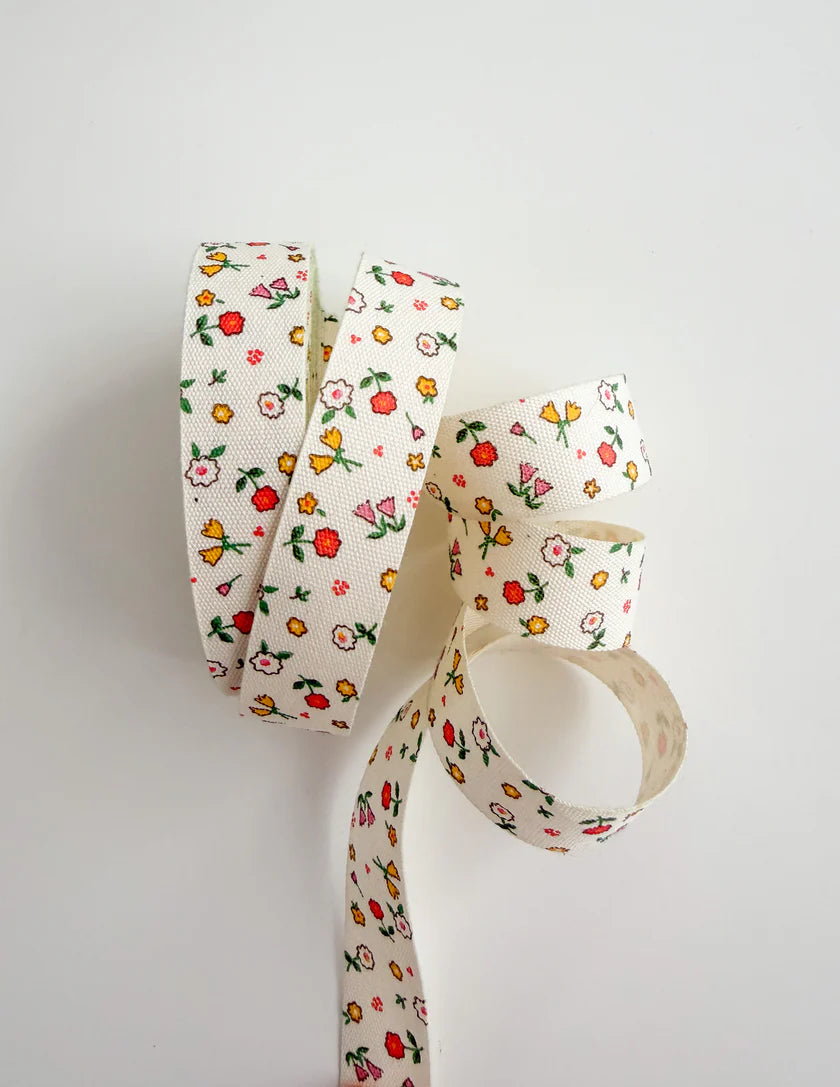 5yd Cotton Ribbon- Cream Floral, by Sewing Illustration