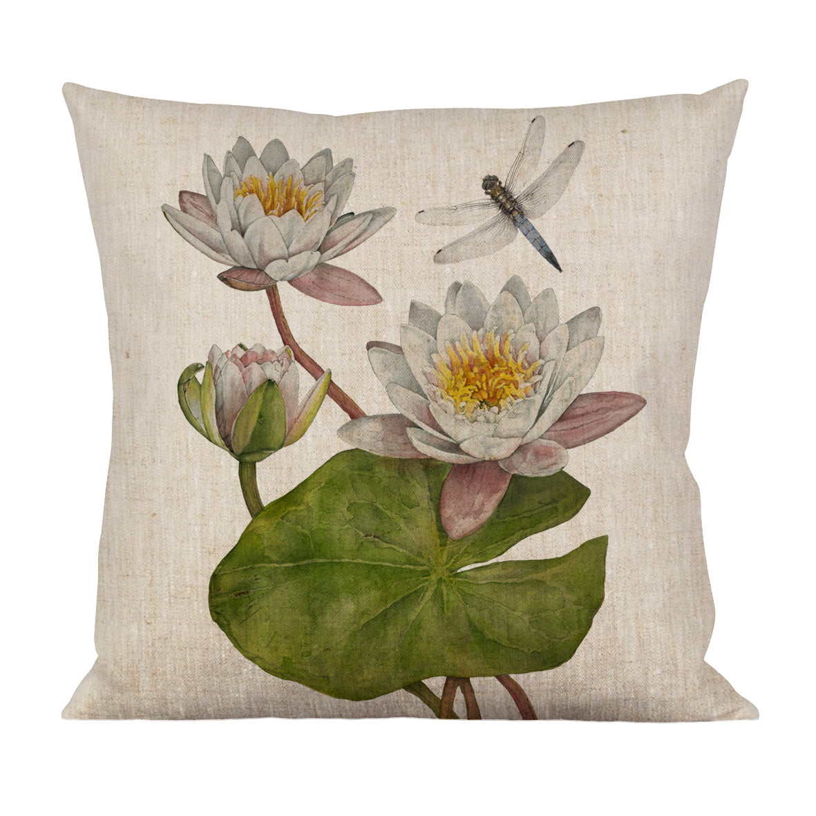 Emma Sjodin: Linen Cushion Cover, Waterlily and Dragonfly