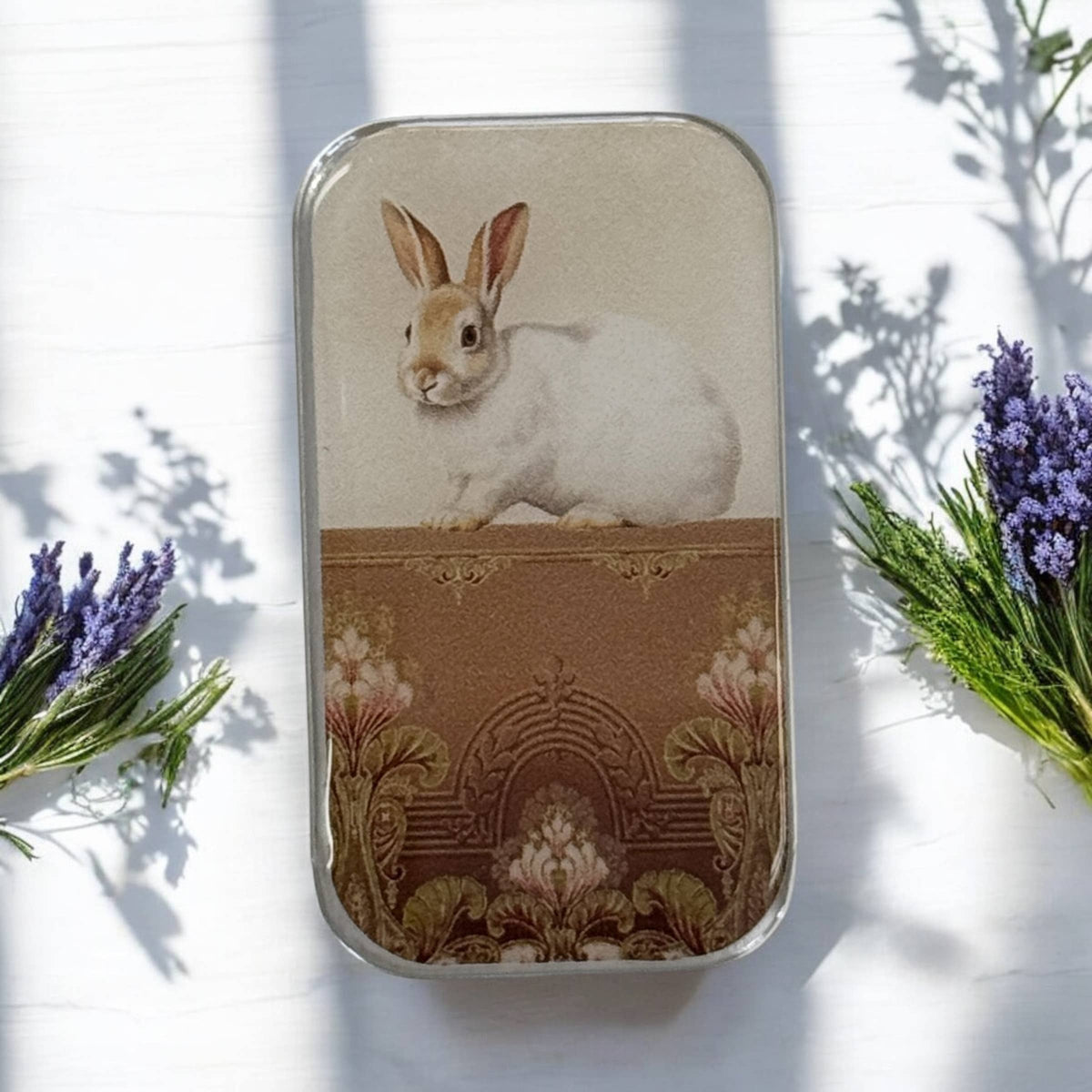 Sweet White Bunny Notions Tin