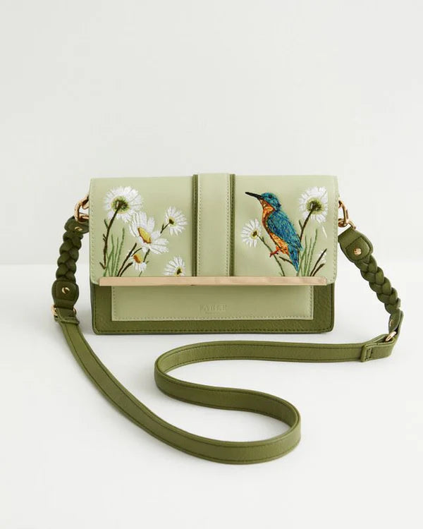 Fable England Embroidered Kingfisher Cross Body Bag