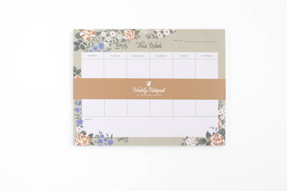 Blossom Weekly Planner Notepad - Green Floral