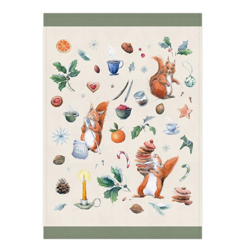 Tea Towel Christmas Squirrel