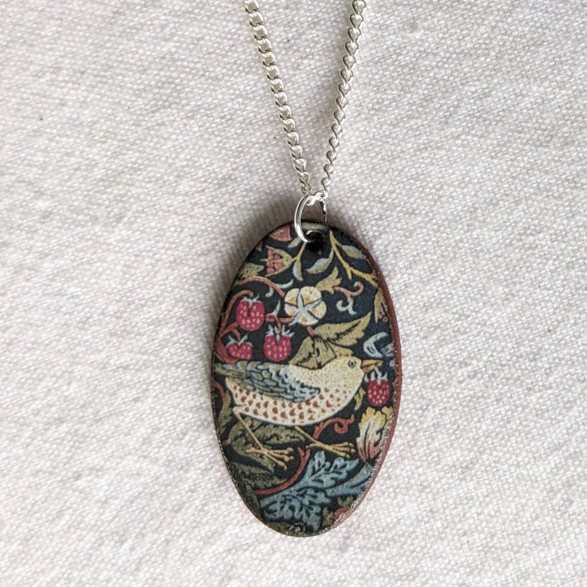 Stockwell Ceramics Pendant {Oval Strawberry Thief}