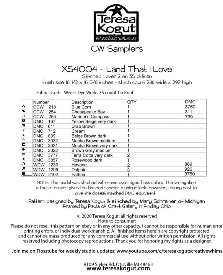 Land That I Love, by Teresa Kogut pattern