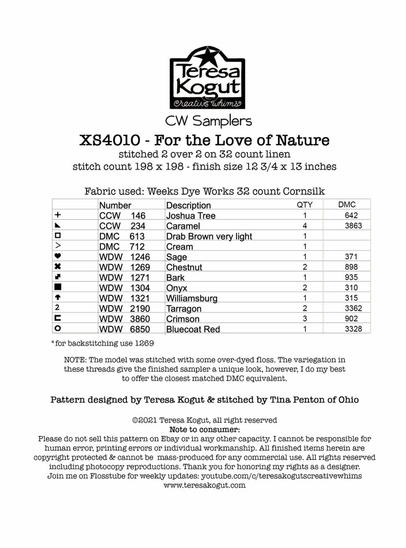 For the Love of Nature, by Teresa Kogut Cross Stitch pattern